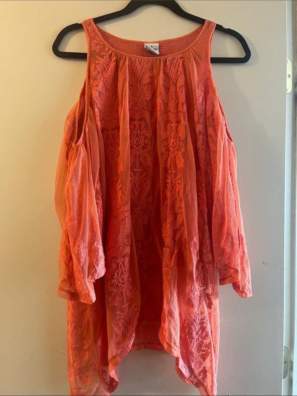 XCVI Coral Cold-Shoulder Embroidered Tunic